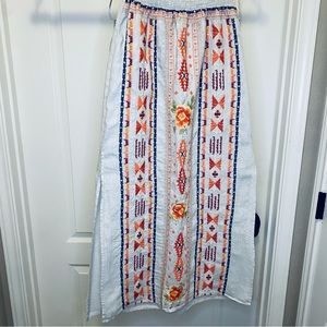 Johnny Was Floral Boho Geometric Aztec Embroidered Slit Maxi Skirt  S M